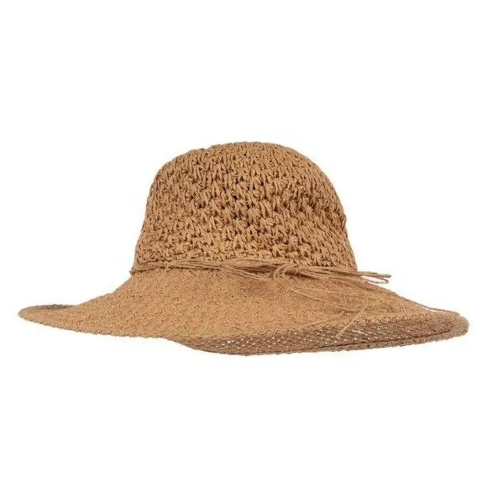 Hand Woven Straw Hat in Natural Tan with Matching Straw Bow - Picture 1 of 2